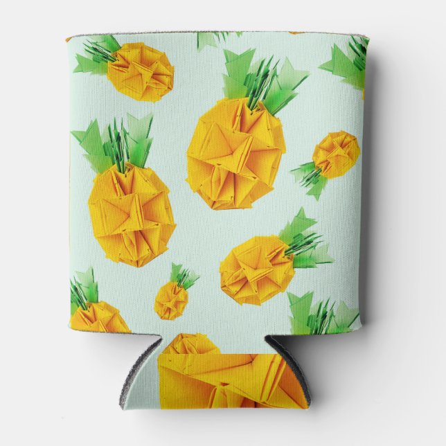 Rafraîchisseur Pour Canette Ananas Origami : Conception Tropicale Jaune (Devant)