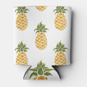 Rafraîchisseur Pour Canette Ananas peint à la main, arrière - plan aquarelle.