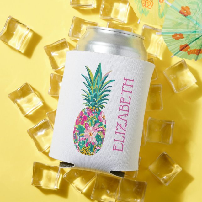 Rafraîchisseur Pour Canette Ananas tropical rose et vert (Été in situ)