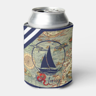 Rafraîchisseur Pour Canette Ancienne carte marine/bateau/silhouette/voilier/vo