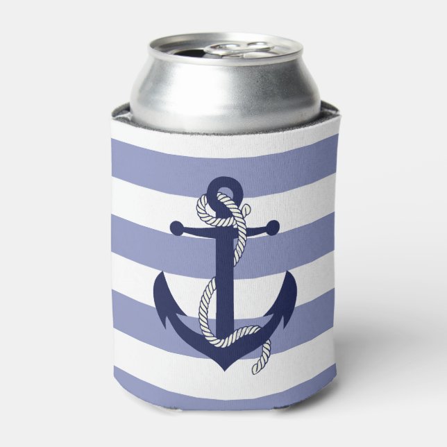 Rafraîchisseur Pour Canette Ancrage bleu marine nautique avec corde/bande bleu (Can devant)