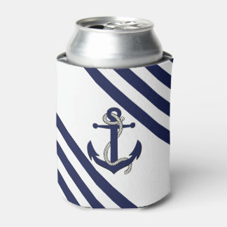 Rafraîchisseur Pour Canette Ancrage bleu marine nautique avec corde/bande bleu