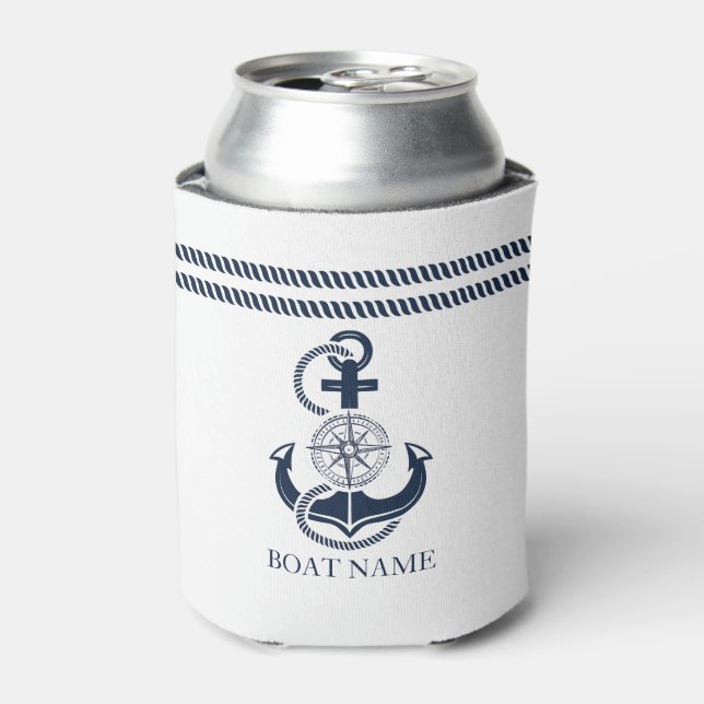 Rafraîchisseur Pour Canette Ancre Nautical Blue Boat Name (Can devant)