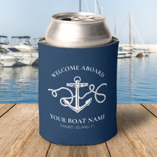 Rafraîchisseur Pour Canette Ancre nautique Bienvenue à bord Nom du bateau