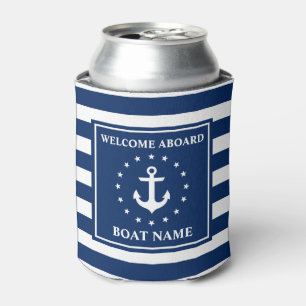 Rafraîchisseur Pour Canette Ancre nautique Blue Stried Boat Name Stars