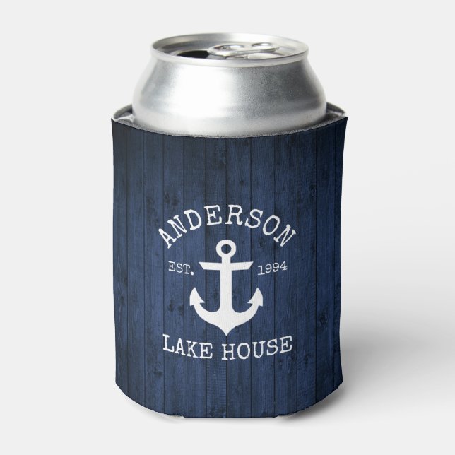 Rafraîchisseur Pour Canette Ancre nautique Blue Wood Family Lake House (Can devant)