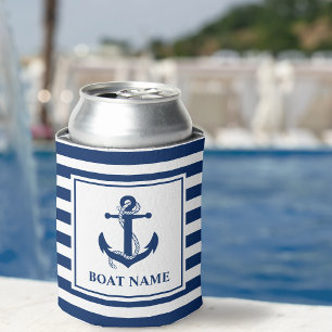 Rafraîchisseur Pour Canette Ancre Nautique corde Striped Nom du bateau