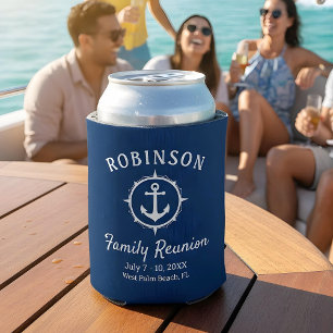 Rafraîchisseur Pour Canette Ancre nautique Famille Réunion Marine Bleu & Blanc