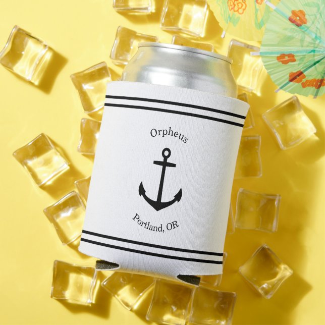 Rafraîchisseur Pour Canette Ancre nautique personnalisée (blanc et noir) (Été in situ)