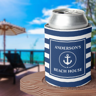 Rafraîchisseur Pour Canette Ancre nautique Rope Navy Blue Stried Beach House