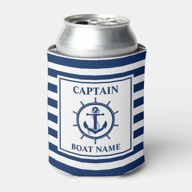 Rafraîchisseur Pour Canette Ancre nautique Roue rayée Capitaine Nom du bateau (Can devant)