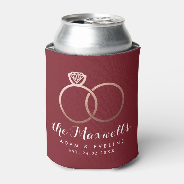 Rafraîchisseur Pour Canette Anneaux roses Mariage or Burgundy Can Cooler (Can devant)