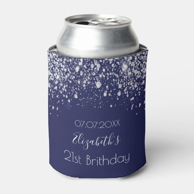 Rafraîchisseur Pour Canette Anniversaire marine bleu argent parties scintillan (Can devant)