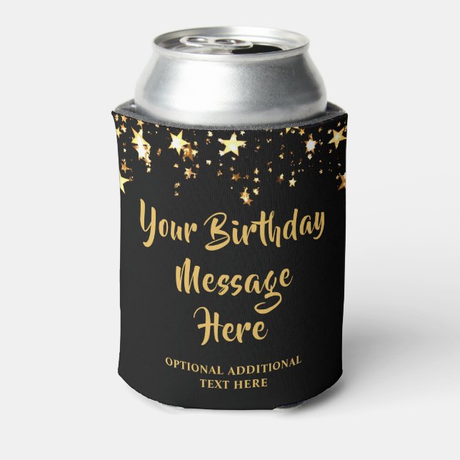 Rafraîchisseur Pour Canette Anniversaire moderne Black Gold Stars Texte person (Can Dos)