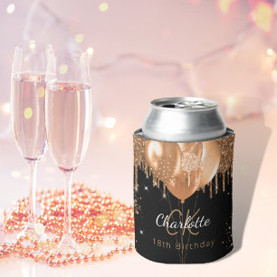 Rafraîchisseur Pour Canette Anniversaire noir ballons d'or nom monogramme