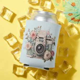 Rafraîchisseur Pour Canette Appareil photo avec fleurs Rétro Pastel