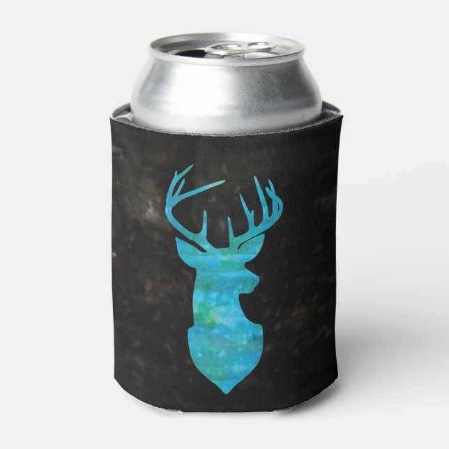 Rafraîchisseur Pour Canette Aquarelle bleue Cerf Silhouette (Can devant)