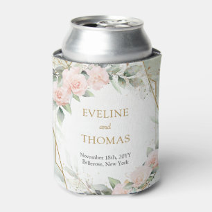 Rafraîchisseur Pour Canette Aquarelle Blush roses eucalyptus or mariage