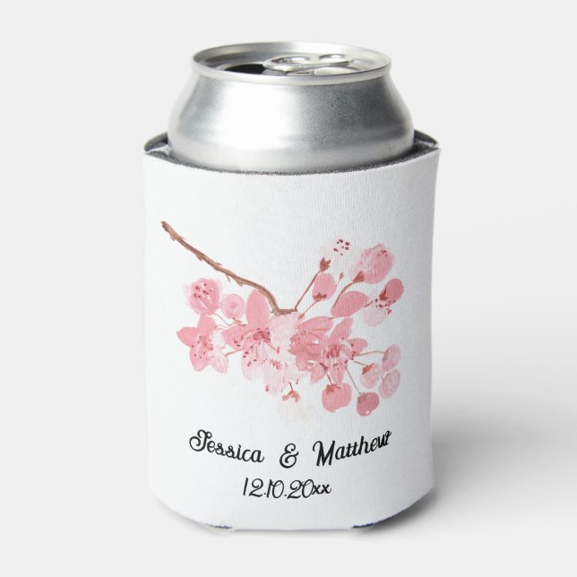 Rafraîchisseur Pour Canette Aquarelle cerisier fleurs Mariages (Can devant)