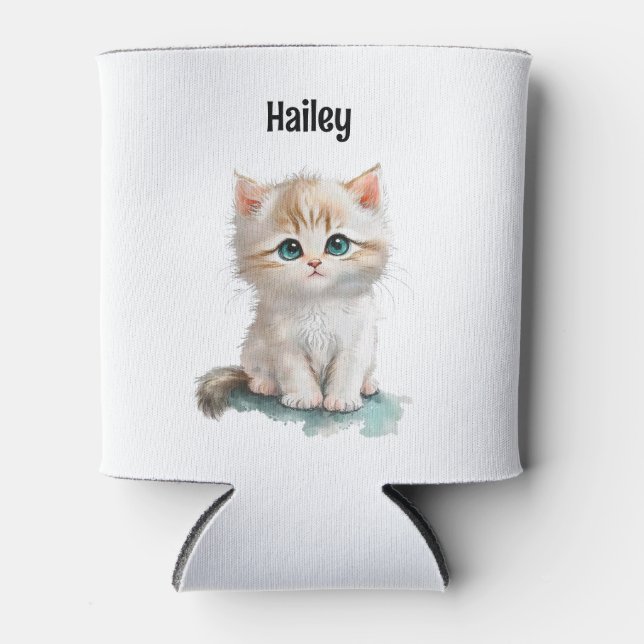 Rafraîchisseur Pour Canette Aquarelle chaton adorable avec yeux bleus (Devant)