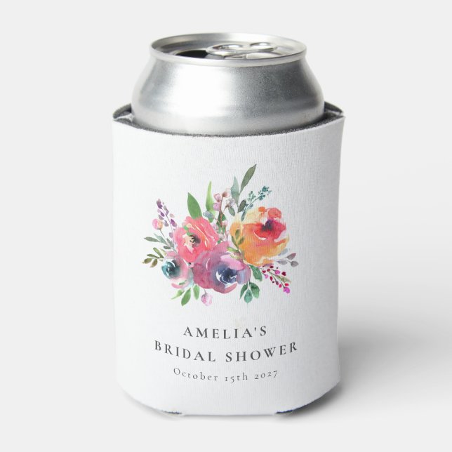 Rafraîchisseur Pour Canette Aquarelle colorée Fête des mariées florale personn (Can devant)