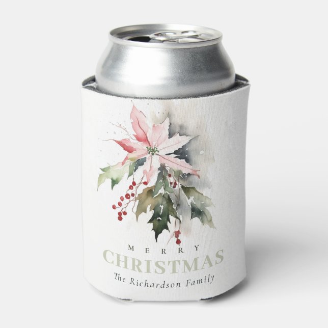 Rafraîchisseur Pour Canette Aquarelle de Noël Poinsettia Berries Folithe (Can devant)