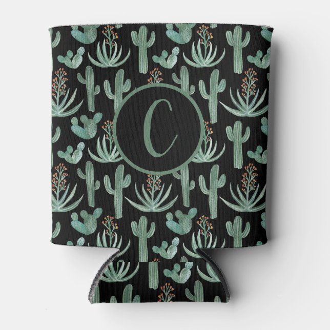 Rafraîchisseur Pour Canette Aquarelle du désert Cactus Initiales personnalisée (Devant)