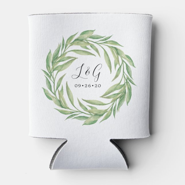 Rafraîchisseur Pour Canette Aquarelle feuillue Wreath Wedding Favor (Devant)