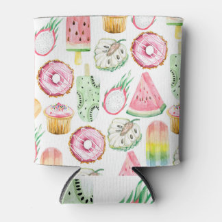 Rafraîchisseur Pour Canette Aquarelle fruits tropicaux, glace motif.