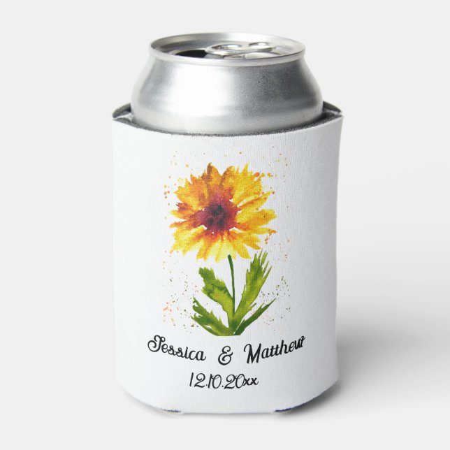 Rafraîchisseur Pour Canette Aquarelle jaune tournesol floral nature Mariages (Can devant)