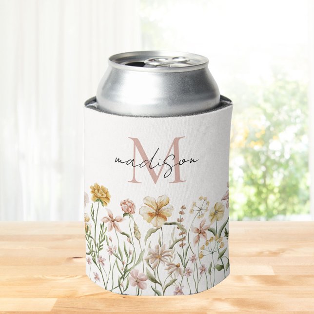 Rafraîchisseur Pour Canette Aquarelle monogramme Fleur sauvage Floral de prair (In situ)