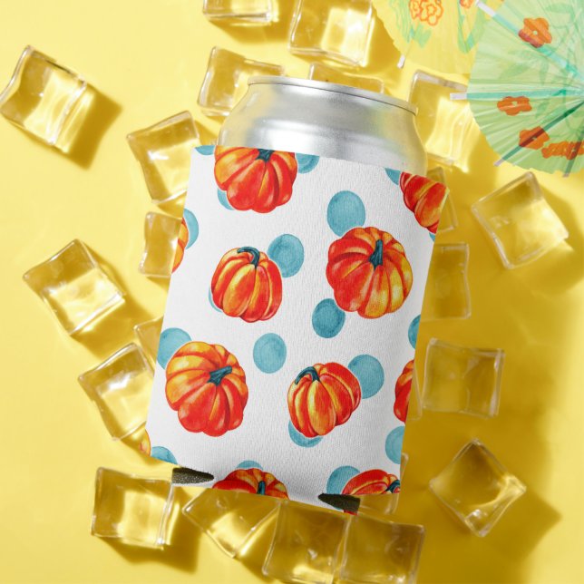 Rafraîchisseur Pour Canette Aquarelle orange Citrouille bleu Pois (Été in situ)