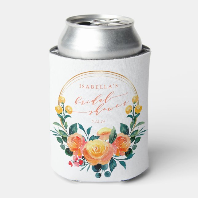Rafraîchisseur Pour Canette Aquarelle orange rustique Fête des mariées florale (Can devant)
