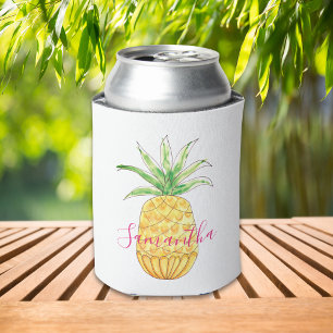 Rafraîchisseur Pour Canette Aquarelle personnalisée à ananas tropique