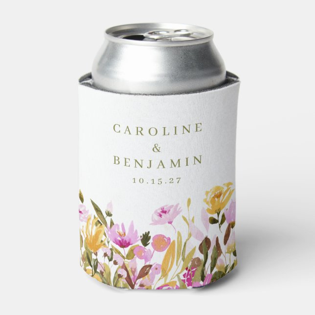 Rafraîchisseur Pour Canette Aquarelle rose moderne Floral Noms personnalisés M (Can devant)