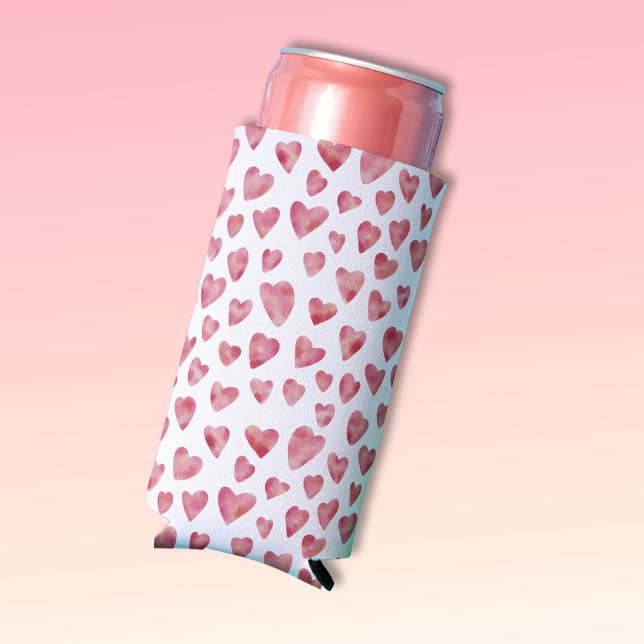 Rafraîchisseur Pour Canette Aquarelle rose Motif de coeur d'amour (Créateur téléchargé)