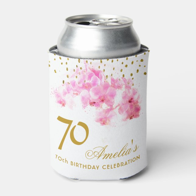 Rafraîchisseur Pour Canette Aquarelle rose orchidée Parties scintillant or 70e (Can devant)