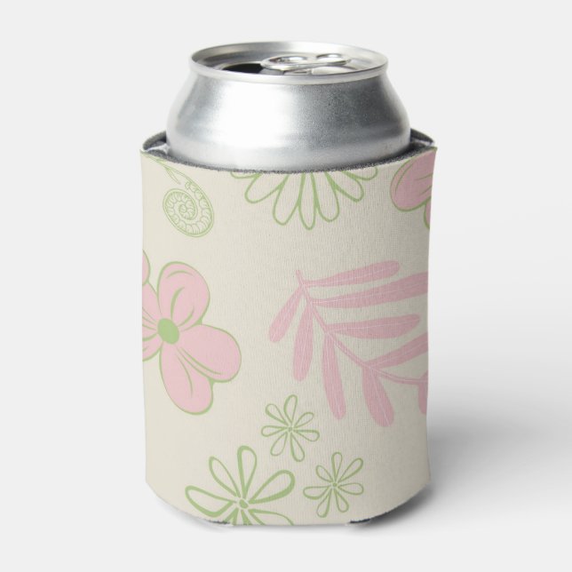 Rafraîchisseur Pour Canette Aquarelle rose vert floral Boisson botanique (Can devant)