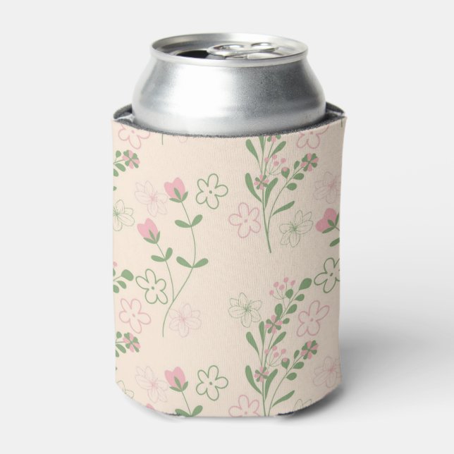 Rafraîchisseur Pour Canette Aquarelle rose vert floral Boisson botanique (Can devant)
