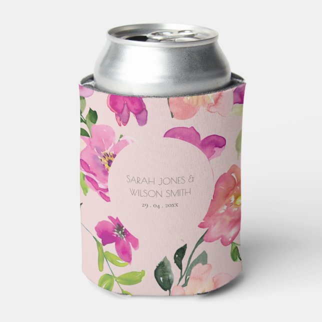 Rafraîchisseur Pour Canette Aquarelle rose vif rétro Mariage floral (Can devant)
