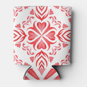 Rafraîchisseur Pour Canette Aquarelle rouge arabesque : motif ornemental.