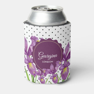 Rafraîchisseur Pour Canette Aquarelle violet Iris noir blanc Pois