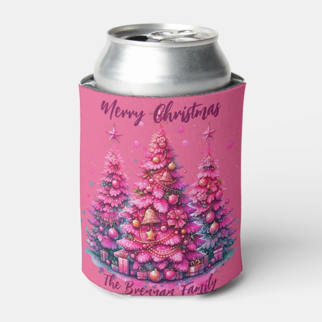 Rafraîchisseur Pour Canette Arbre de Noël rose Famille personnalisée (Can devant)