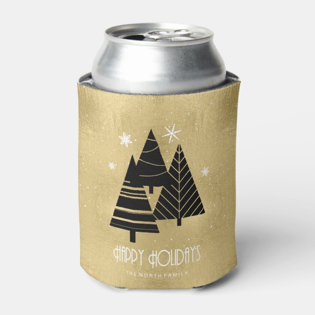 Rafraîchisseur Pour Canette Arbres de Noël et flocons de neige Gold ID863 (Can devant)