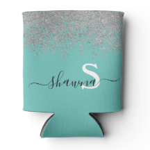Argent Féminin et Monogramme Turquoise Aqua Paille