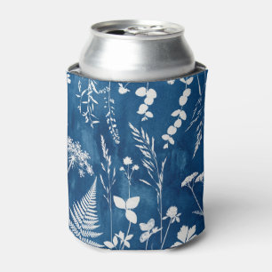 Rafraîchisseur Pour Canette Art botanique de fougère au cyanotype bleu indigo