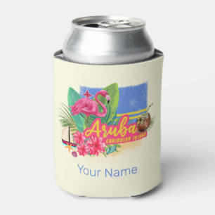 Rafraîchisseur Pour Canette Aruba Retro Caraïbes île avec Flamant rose Vintage