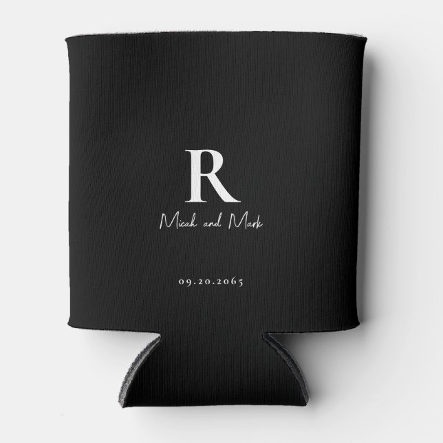 Rafraîchisseur Pour Canette B/W Monogramme & Couple Names Mariage Can Cooler (Devant)