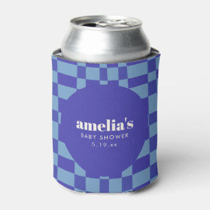 Rafraîchisseur Pour Canette Baby Shower Abstrait Damier Bleu Personnalisé