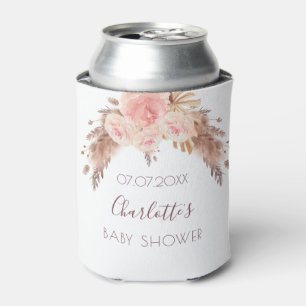Rafraîchisseur Pour Canette Baby shower blush rose floral pampas nom d'herbe